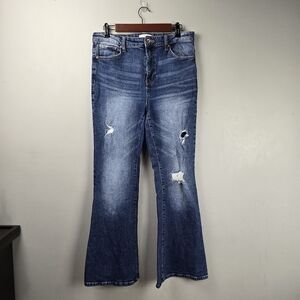 ARIYA Denim Distressed Flared Bell Bottom Jeans Boho Cowgirl‎ Blue Women Size 11